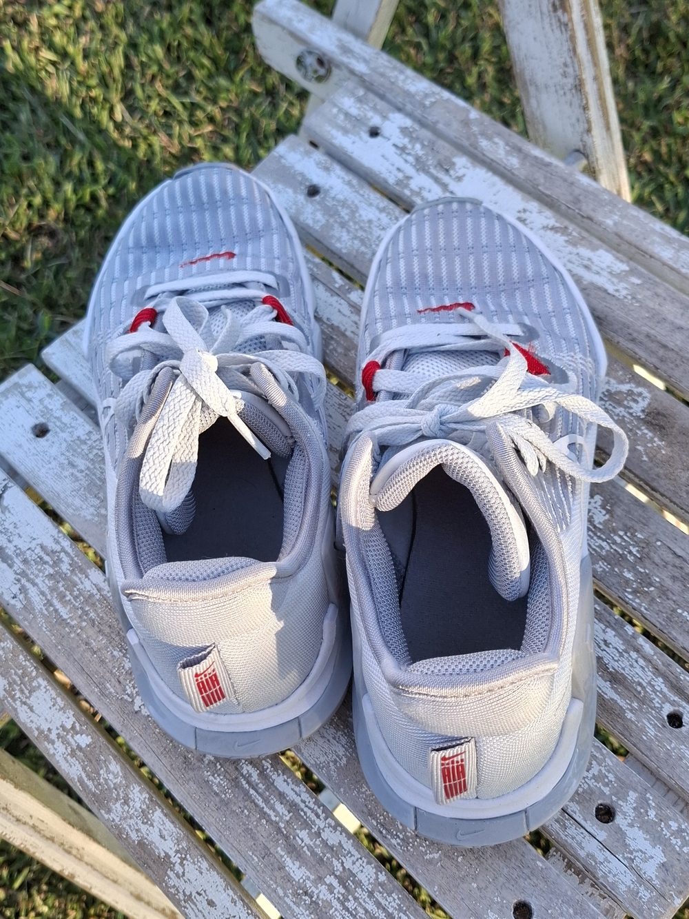 Nike Kids Light Gray Sneakers with Red Accents